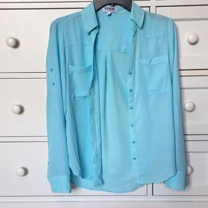 Express Slim Fit Portofino Shirt in Light Blue